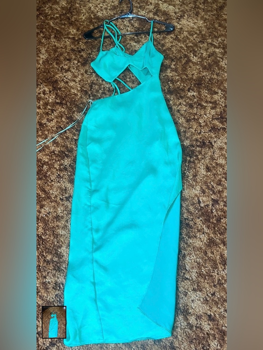 Zara Emerald Green Satin Backless Slip Dress with Side Slit